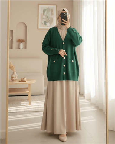 كارديجان بأزرار معدنية وجيب - زمردي
