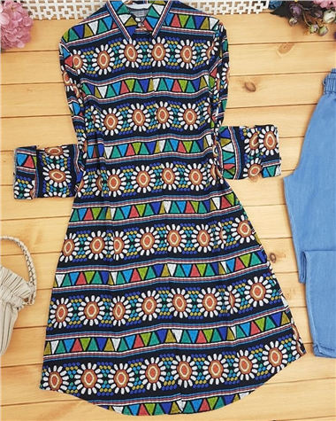 Nakış Desenli Tunik -Siyah