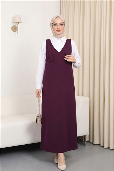 Omuzları Bağlamalı Uzun Jile       -Bordo