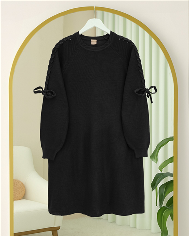 Womens Shoulder Cable-Knit Braided-Knit Relaxed Knit Tunic - Black