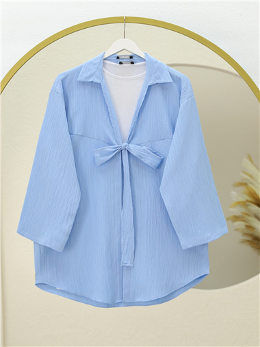Önden Bağlamalı Krınkıl Kimono -Bebe Mavi