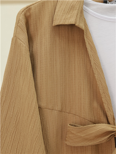 Önden Bağlamalı Krınkıl Kimono -Vizon