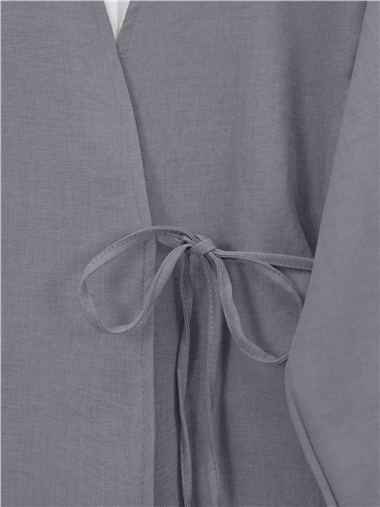 Önden Bağlamalı Pantolonlu Kimono Takım     -Koyu Gri