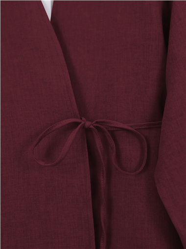Önden Bağlamalı Pantolonlu Kimono Takım   -Bordo