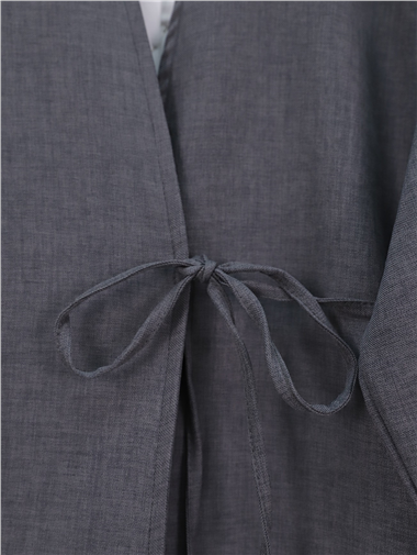 Önden Bağlamalı Pantolonlu Kimono Takım   -Füme