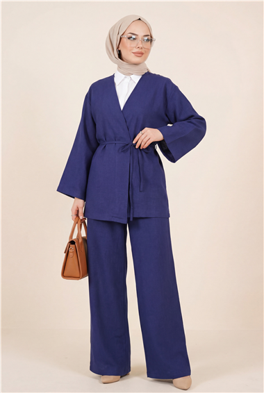 Önden Bağlamalı Pantolonlu Kimono Takım -Laci