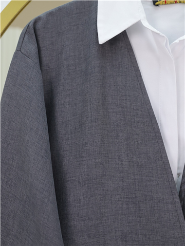 Önden Bağlamalı Pantolonlu Kimono Takım   -Füme