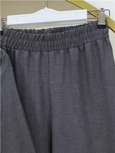 Önden Bağlamalı Pantolonlu Kimono Takım   -Füme