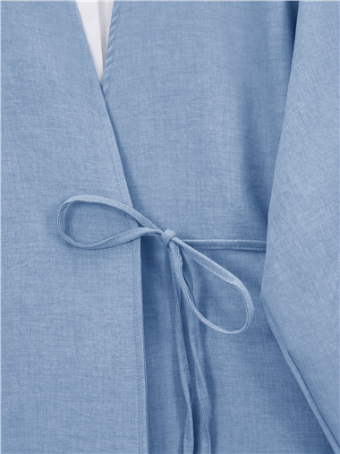 Önden Bağlamalı Pantolonlu Kimono Takım        -Mavi