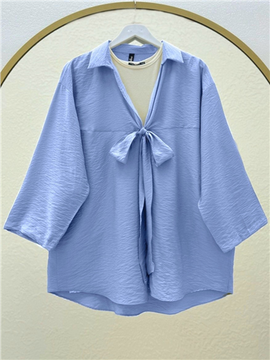 Önden Bağlamalı Yazlık Kimono -Mavi