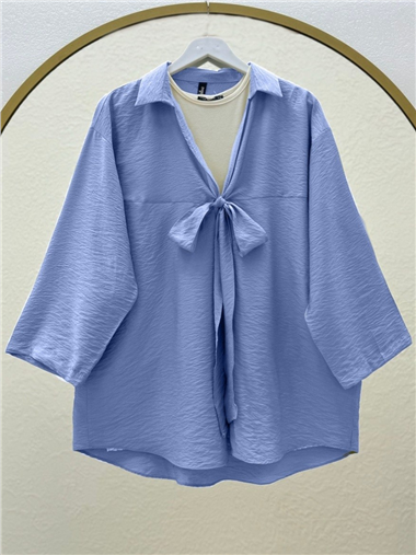 Önden Bağlamalı Yazlık Kimono -Mavi