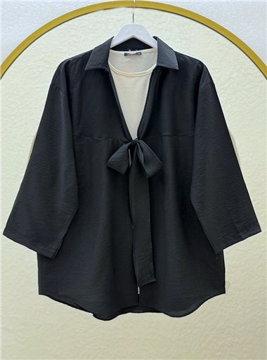 Önden Bağlamalı Yazlık Kimono -Siyah