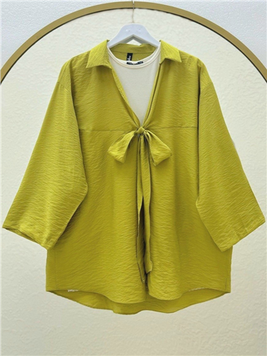 Önden Bağlamalı Yazlık Kimono -Yağ Yeşili