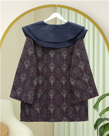 Önlük Yaka Yarım Düğmeli Yırtmaçlı Kapitone Tunik  -Mürdüm