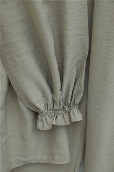 Önü Bağcıklı Büzgülü Kolu Lastikli Modal Takım  -Açık Vizon