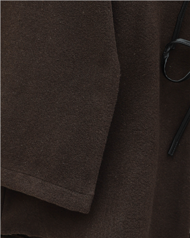 Önü Bağcıklı Oval Kesim Kaşe Kimono     -Kahve
