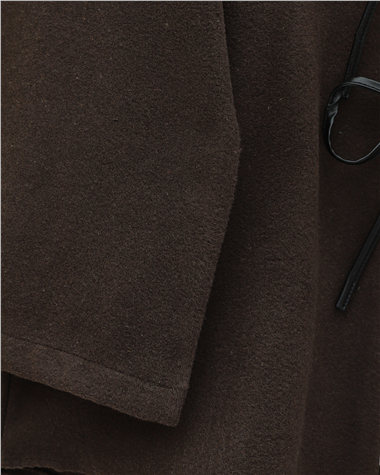 Önü Bağcıklı Oval Kesim Kaşe Kimono     -Kahve