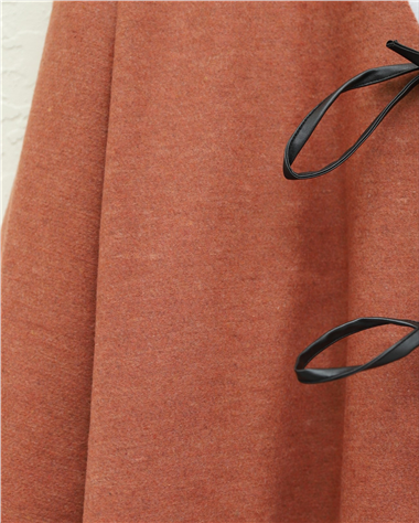 Önü Bağcıklı Oval Kesim Kaşe Kimono    -Kiremit