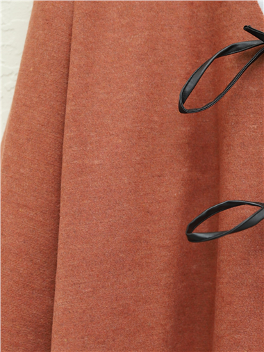 Önü Bağcıklı Oval Kesim Kaşe Kimono    -Kiremit