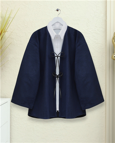 Önü Bağcıklı Oval Kesim Kaşe Kimono  -Laci