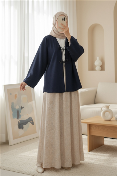 Önü Bağcıklı Oval Kesim Kaşe Kimono  -Laci