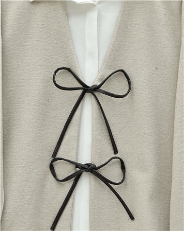 Önü Bağcıklı Oval Kesim Kaşe Kimono     -Taş