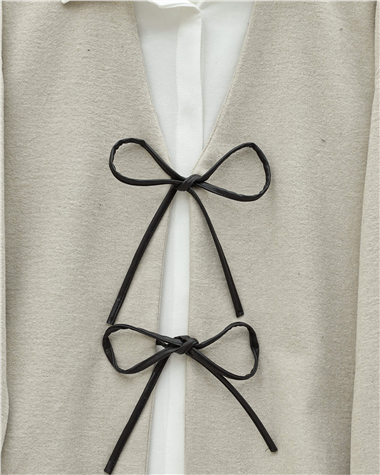Önü Bağcıklı Oval Kesim Kaşe Kimono     -Taş