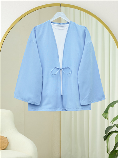 Önü Bağcıklı Poplin Kimono -Bebe Mavi