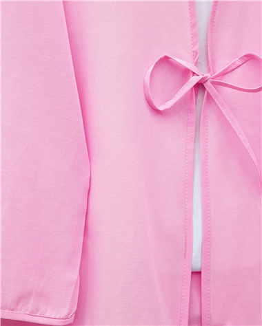 Önü Bağcıklı Poplin Kimono -Pembe