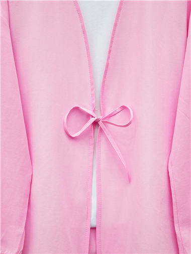 Önü Bağcıklı Poplin Kimono -Pembe