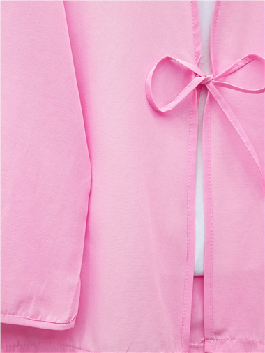 Önü Bağcıklı Poplin Kimono -Pembe