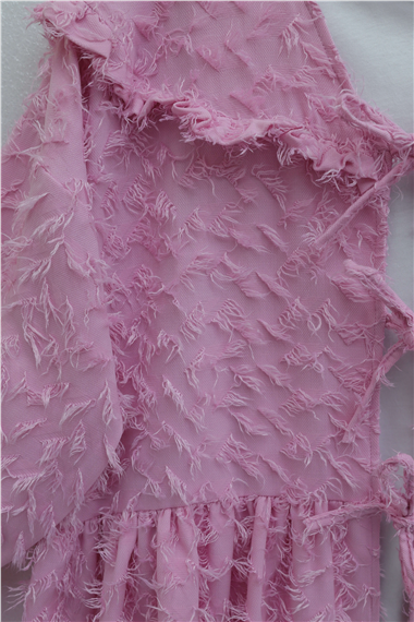 Önü Bağcıklı Tüylü Dokulu Clip Jakar Kimono -Pembe