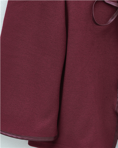 Önü Bağlamalı Deri Detaylı Salaş Kimono  -Bordo