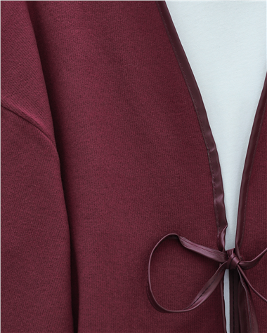 Önü Bağlamalı Deri Detaylı Salaş Kimono  -Bordo