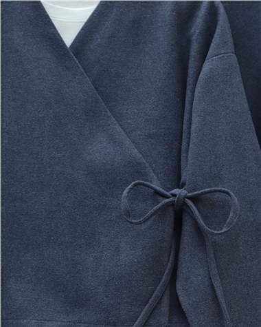 Önü Bağlamalı Etekli Kaşe Kimono Takım -İndigo