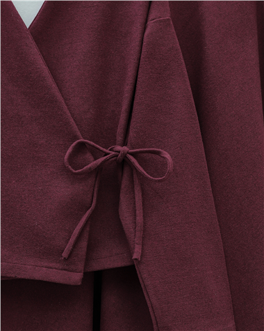Önü Bağlamalı Etekli Kaşe Kimono Takım -Bordo
