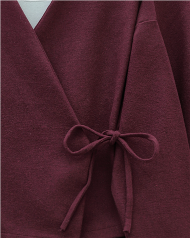 Önü Bağlamalı Etekli Kaşe Kimono Takım -Bordo