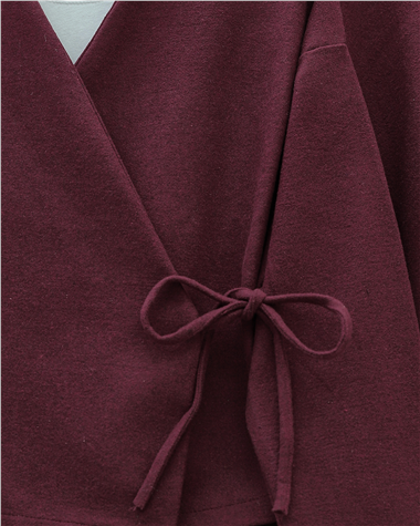 Önü Bağlamalı Etekli Kaşe Kimono Takım -Bordo