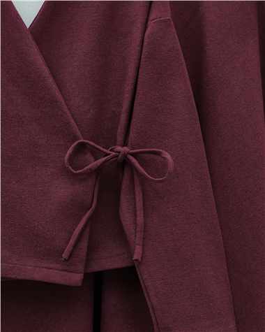 Önü Bağlamalı Etekli Kaşe Kimono Takım -Bordo