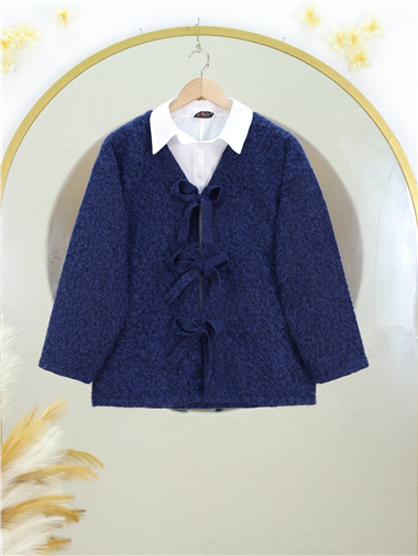 Önü Bağlamalı Kırçıllı Kaşe Ceket -Laci