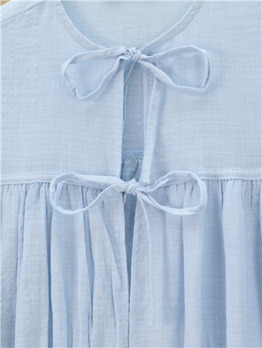 Önü Bağlamalı Kolları Lastikli Gömlek -Bebe Mavi