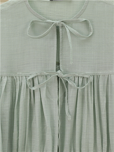 Önü Bağlamalı Kolları Lastikli Gömlek -Mint