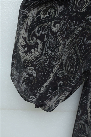 Womens Front Tie-Detail Elastic-Cuff Patterned Lined Chiffon Dress - Anthracite