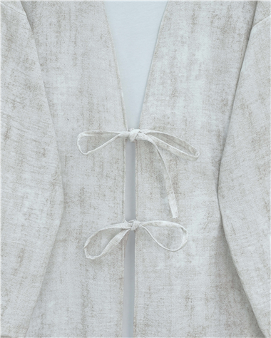 Önü Bağlamalı Pantolonlu Keten Kimono Takım  -Taş
