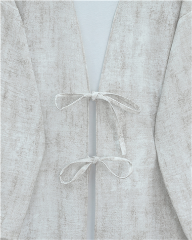 Önü Bağlamalı Pantolonlu Keten Kimono Takım  -Taş