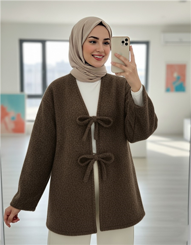 Önü Bağlamalı Sakallı Kimono -Kahve