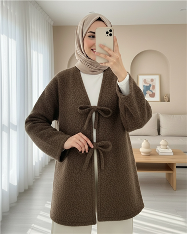 Önü Bağlamalı Sakallı Kimono -Kahve