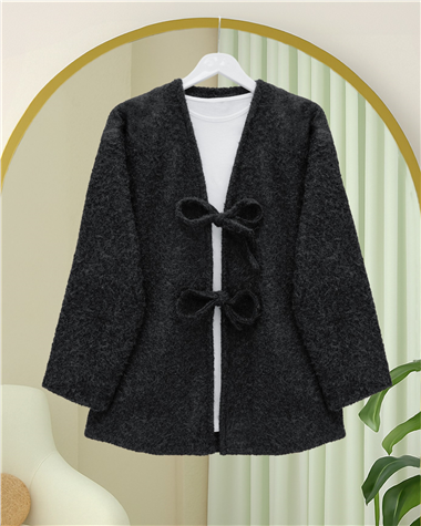 Önü Bağlamalı Sakallı Kimono -Siyah