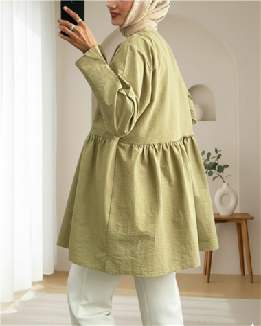 Önü Çapraz Bağlamalı Parçalı Kimono -Zeytin