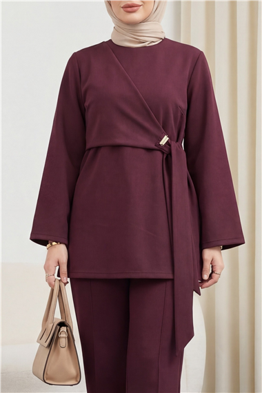 Önü Çapraz Bağlamalı Yırtmaçlı Scuba Takım  -Bordo